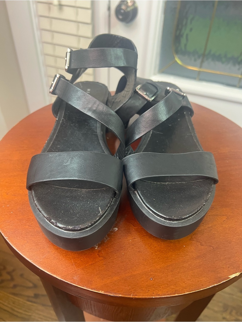 Metaphor Black Double-Strap Buckle Sandals